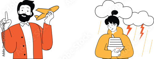 A contrasting depiction of travel excitement and weather-related travel stress