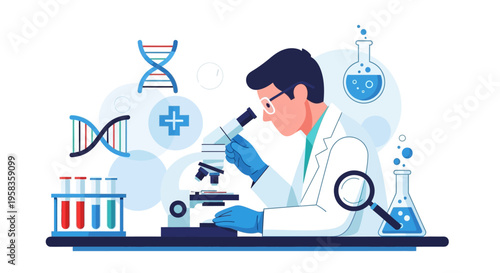 Scientist examining sample under microscope in laboratory.