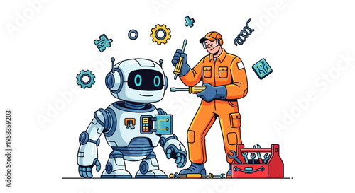 Robot Repair by Skilled Technician in Workshop Setting.