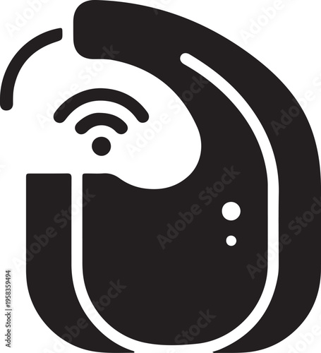 Behind Ear Hearing Aid Device with Wireless Signal Waves Icon Healthcare Technology Concept