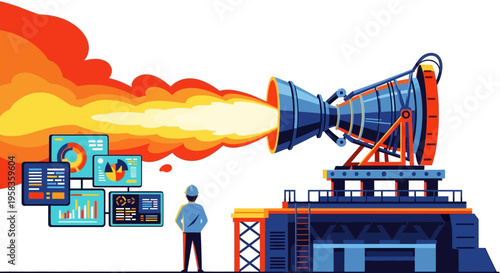 Rocket Engine Test Stand with Scientist Monitoring Data.
