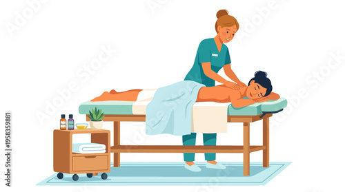 Professional massage therapist giving a relaxing back massage to a client.