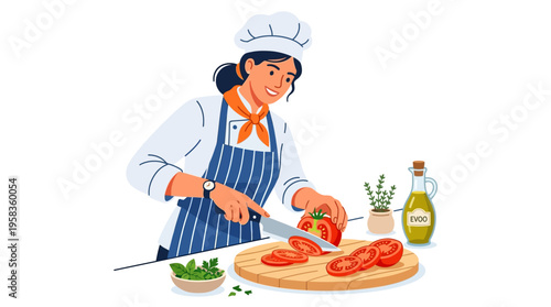 Skilled Chef Preparing Fresh Ingredients for Culinary Masterpiece.