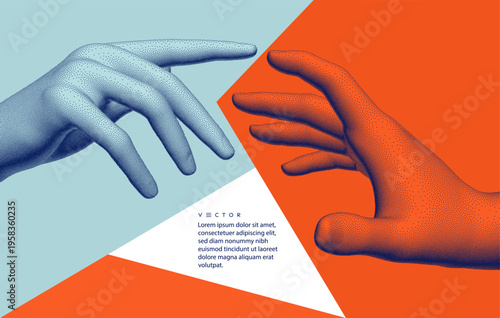 Business Event Invitation Template. The index fingers of both hands reach towards each other. Concept of relationship, unity, partnership or contact. Design for flyer, poster, cover or brochure.