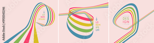 A retro 1970s-style background. Colorful stripes. Abstract curved ribbons form a loop. Dynamic lines. Space for text. Cover design template. Vector for brochure, poster, cover, card or presentation.