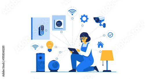 Smart Home Technology User Interacting with Devices.