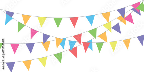 Colorful watercolor carnival garland with flag. Decorative colorful party pennants for birthday celebration, festival decor. Colorful bunting flags. vector illustration