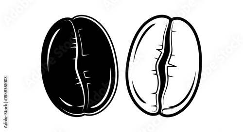 Two coffee beans one black one white illustration.