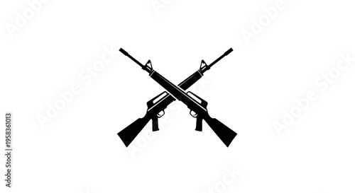 Two crossed assault rifles isolated on white background.
