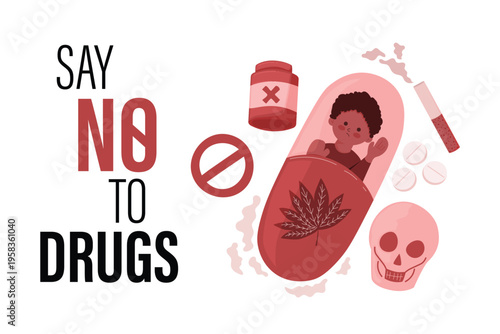 Anti drug addiction awareness campaign flat illustration.