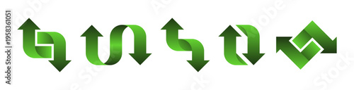 Set of different green arrows pointing up and down. Arrows pointers in different configurations. Signs design for indicate processes, exchange, cyclical actions, updates or direction of movement