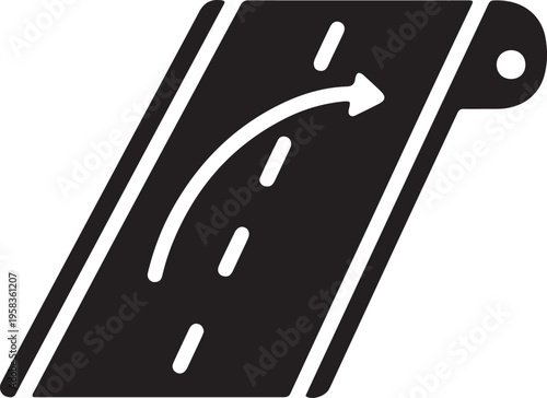 Roadway Curve with Arrow Indicator and Lane Markings Isolated Vector Graphic Minimalist Style