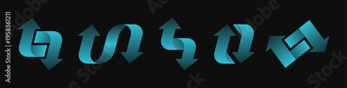 Set of different blue arrows pointing up and down. Arrows pointers in different configurations. Signs design for indicate processes, exchange, cyclical actions, updates or direction of movement