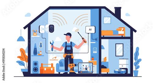 Skilled technician installing smart home security system components.