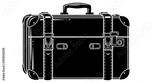 Vintage black travel suitcase with buckles and handle.