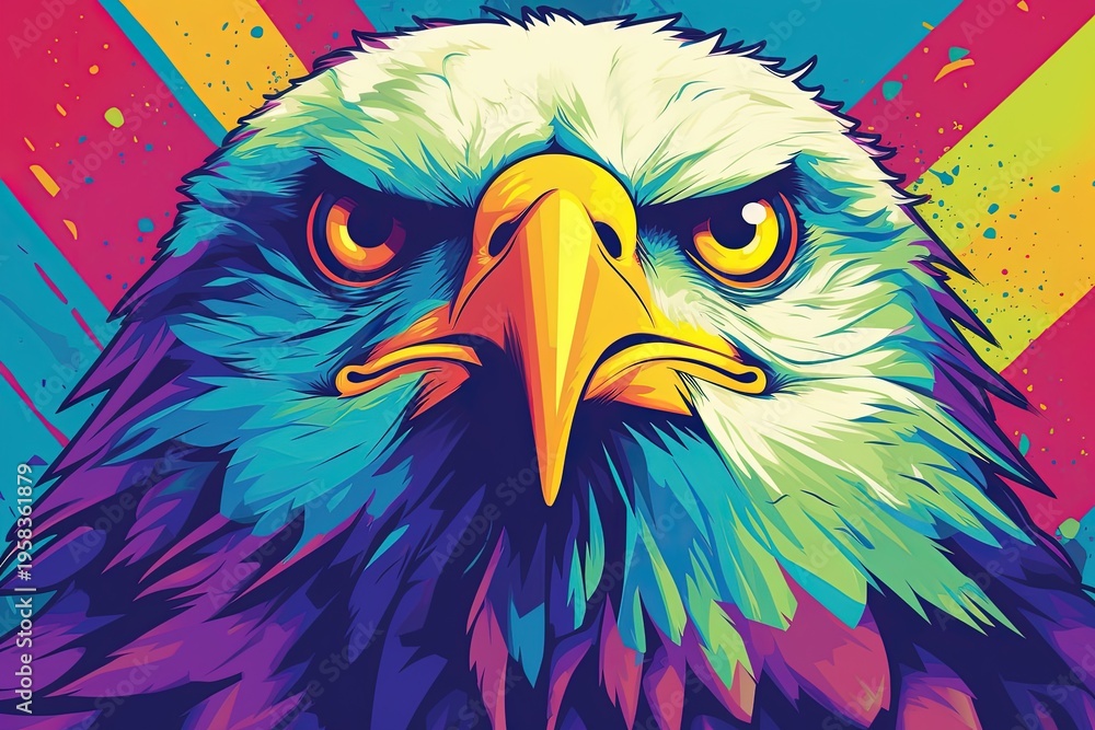 Fototapeta premium Colorful Eagle Head Pop Art – Vibrant Abstract Bird Illustration
