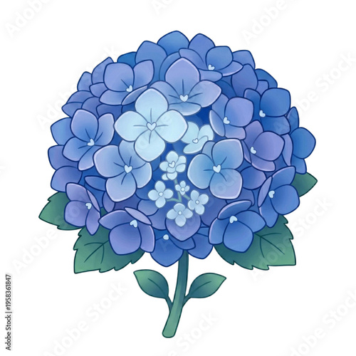 Blue Hydrangea Flower Background with Water Drops and Soft Bokeh, Natural Fresh Spring or Rainy Season Concept
