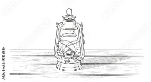 Vintage Kerosene Lantern Hand Drawn Illustration.