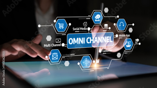 Schilderij op canvas Digital technology interface showcasing omni channel concept with interactive icons