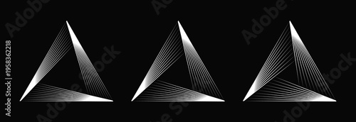 Collection of monochrome optical illusion geometric elements. Blend speed lines in triangle form. Design element for logo, prints, template or posters. Vector illustration