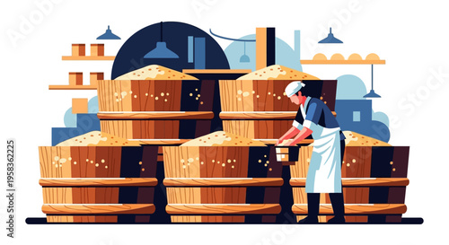 Traditional Food Production Process with Worker.