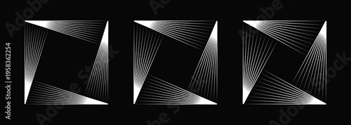 Collection of monochrome optical illusion geometric elements. Blend speed lines in rectangle form. Design element for logo, prints, template or posters. Vector illustration