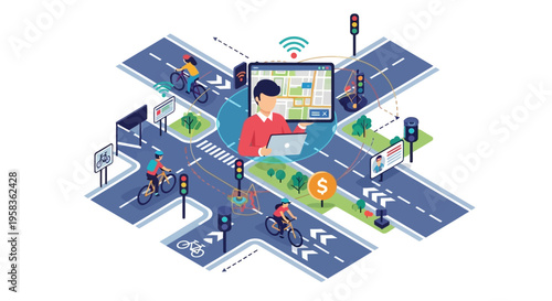 Smart City Intersection Technology Controlling Traffic Flow.