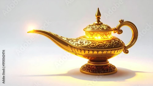 Ornate, golden Aladdin's lamp, emanating a mystical glow