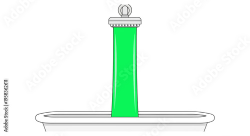 Simple White Background Rendering of Green Liquid Flowing Directly From Shower Head Into Bathtub Fixture