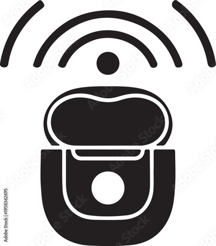 Wireless Earbud Transmitting Signal Icon Audio Device Technology Minimalist Vector Art