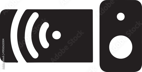 Wireless Speaker Icon Transmitting Audio Signal with Connected Subwoofer Minimalist Vector Art