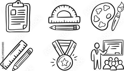 Doodle Set of School Supplies and Education Icons for Learning and Art