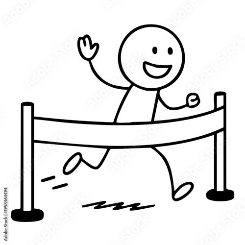 A cartoon stick figure jumping over a hurdle with a smile