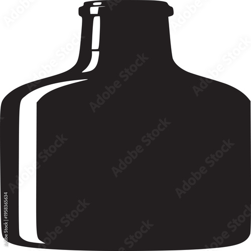 A black silhouette of a wine bottle with a long neck and a white background in a simple design