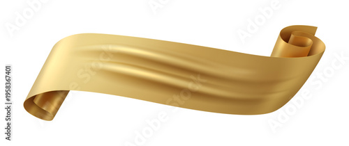 Golden Flowing Ribbon Banner Scroll, Vector Illustration