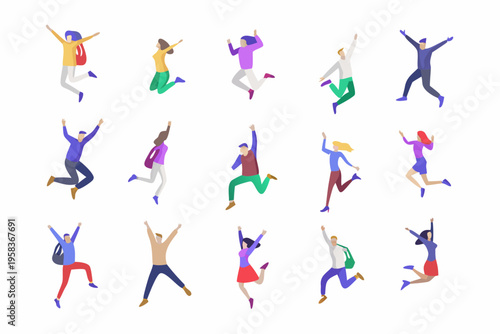Diverse group of people joyfully jumping and celebrating success