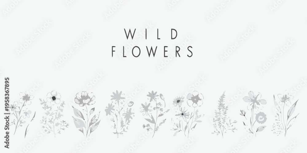 Obraz premium Minimalist botanical illustration featuring wildflowers with text overlay
