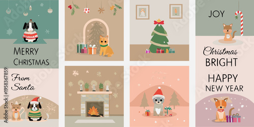 Festive christmas cards featuring cute animals and holiday decorations