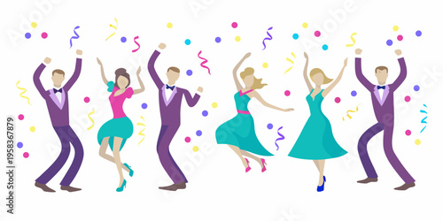 A group of people joyfully celebrating with confetti and raised arms