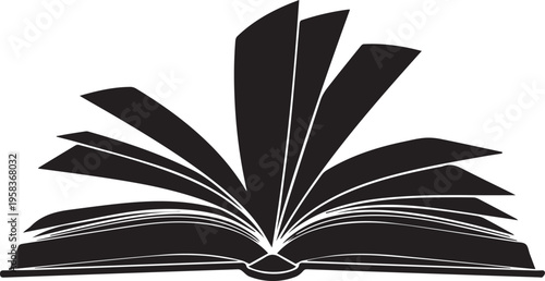 Open book pages spread vector silhouette illustration for educational study and library use