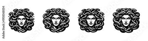 Medusa head illustration vector silhouette with snakes greek mythology theme