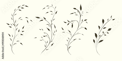 Delicate floral branch arrangements in a minimalist brown and white style