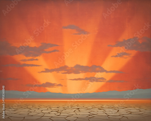 Dry Cracked Plain Under Rich Orange