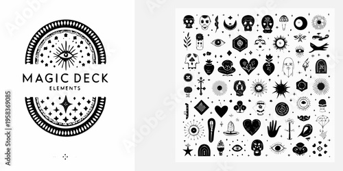 Occult symbols and designs presented on a magic deck illustration
