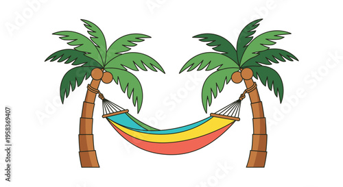 Tropical Palm Trees and Colorful Hammock Illustration.