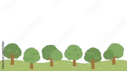 緑の木が並ぶ風景のフレーム素材