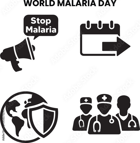 World malaria day vector icons set, collection of symbols for global awareness campaigns, disease prevention and healthcare initiatives