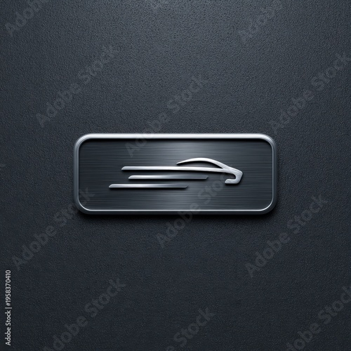 Sleek metallic logo of a fast car design on a textured black background, ideal for automotive themes