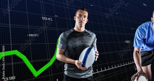 Animation of financial data processing over rugby player