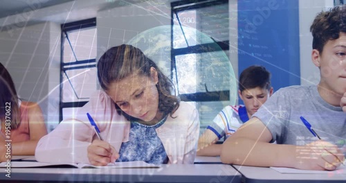 Animation of data processing over diverse students writing